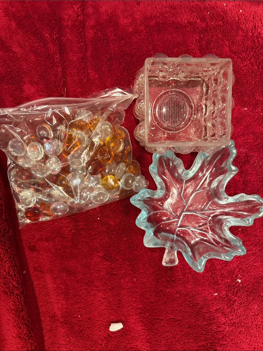 Clear Glass Leaf Dish Square glass container Assorted Glass Gems